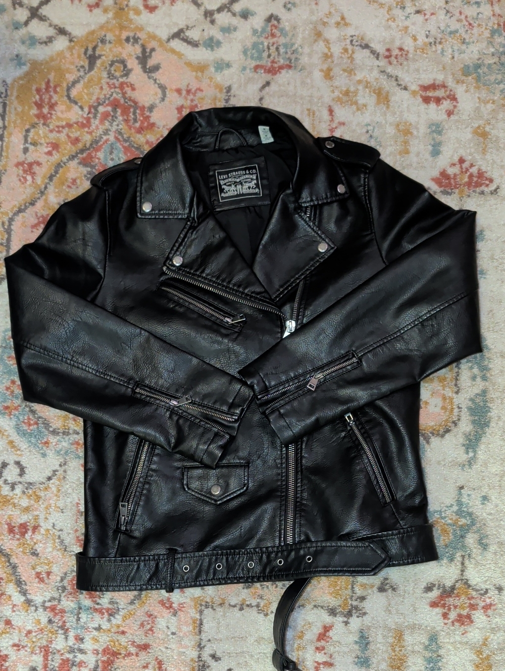 Levi's Black Faux Leather Moto Jacket with Zipper Details
